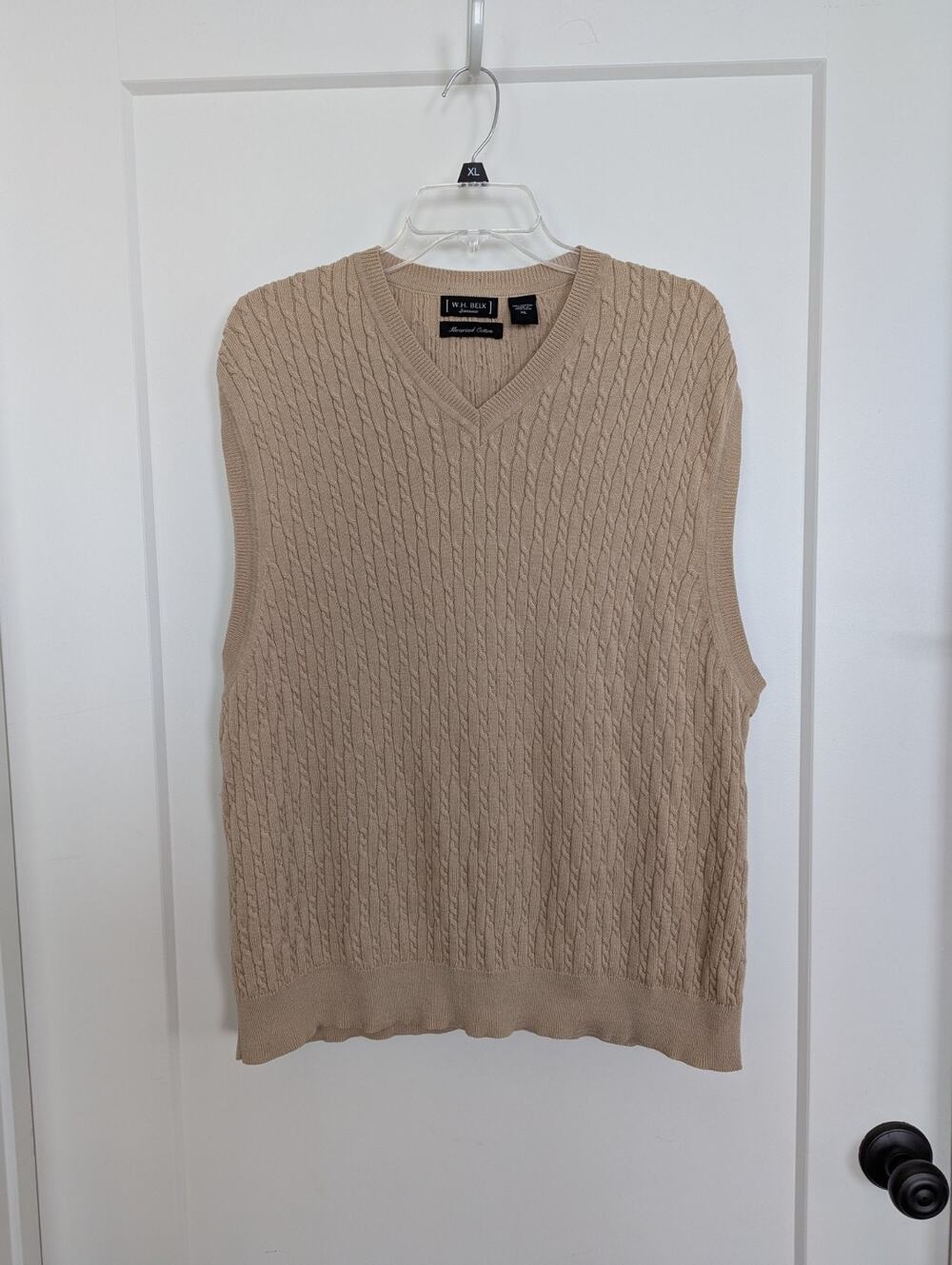 W.H. Belk Mens XL Beige Cable Knit Sweater Vest Mercerized Cotton Golf Casual